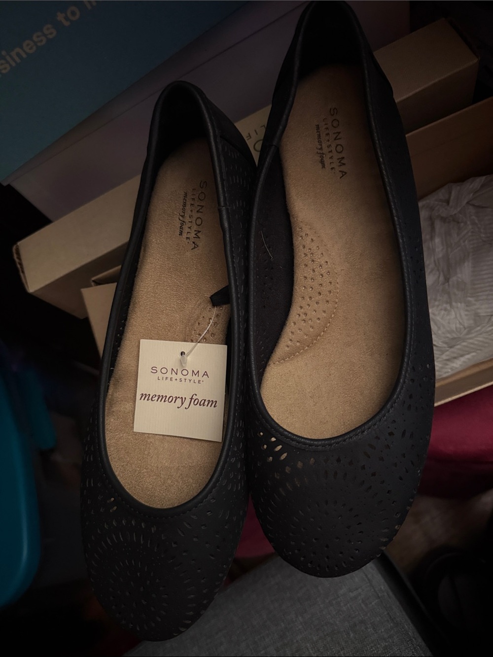 Sonoma Black Perforated Memory Foam Ballet Flats